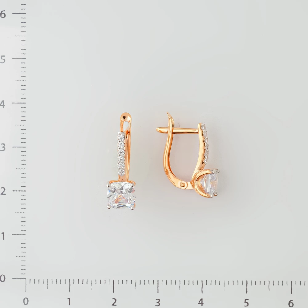 Серьги с фианитом из красного золота 585 пробы