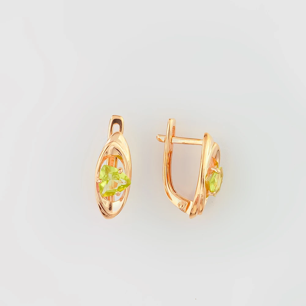 Серьги с хризолитом из красного золота 585 пробы