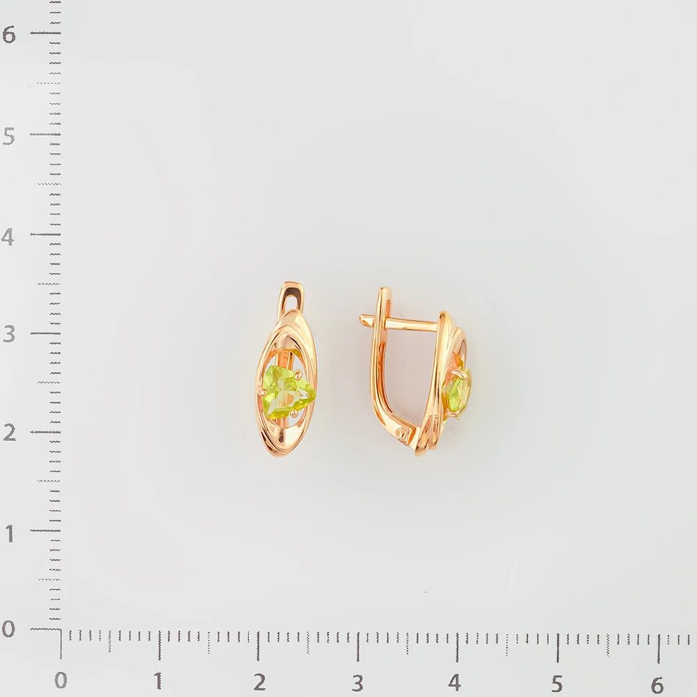 Серьги с хризолитом из красного золота 585 пробы