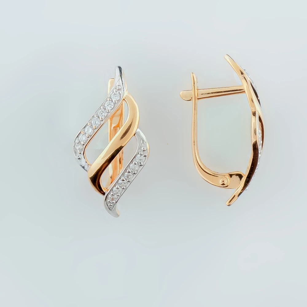 Серьги с фианитом из красного золота 585 пробы