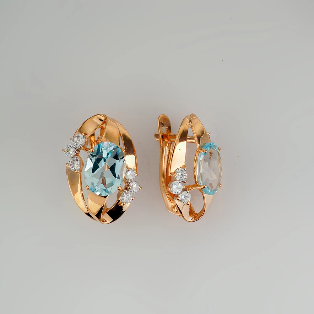 Серьги с фианитом из красного золота 585 пробы