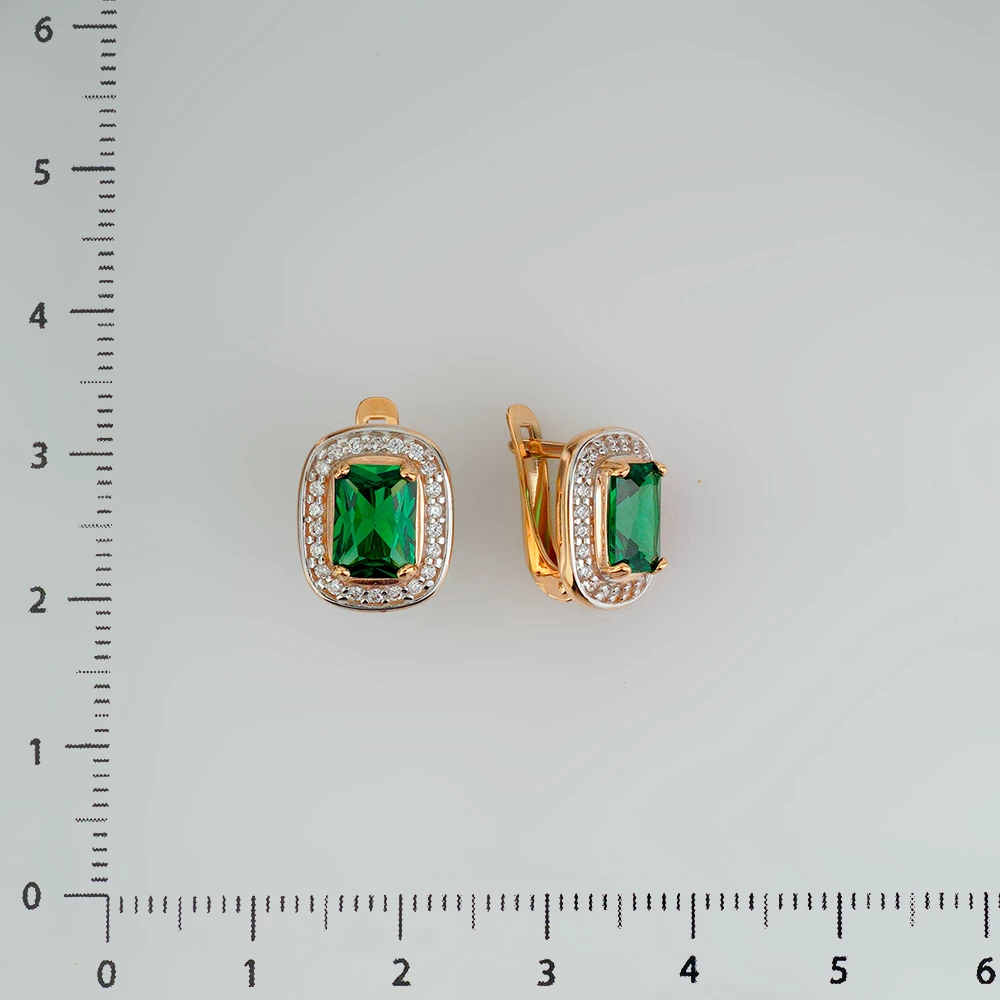 Серьги с изумрудом синтетическим из красного золота 585 пробы