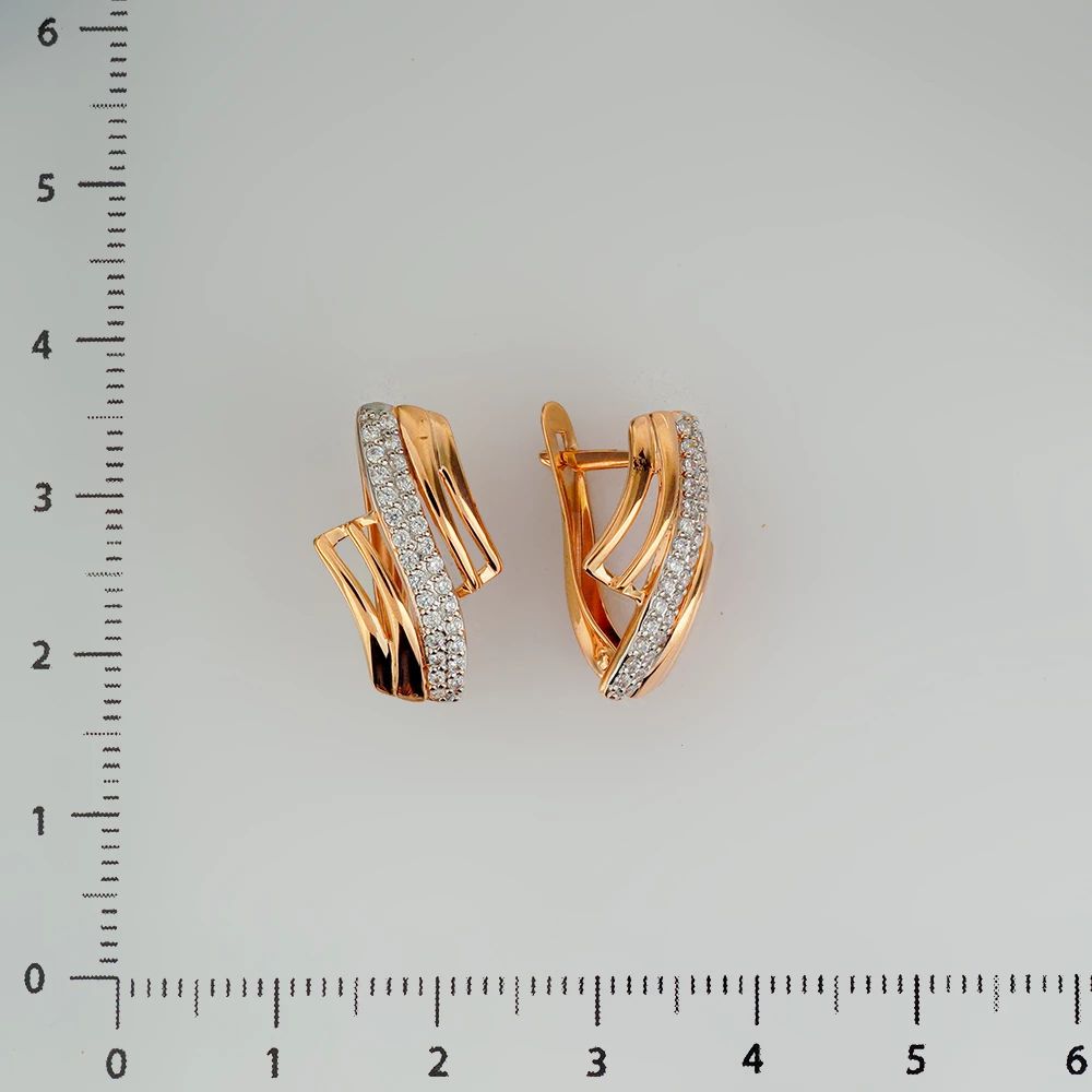 Серьги с фианитом из красного золота 585 пробы