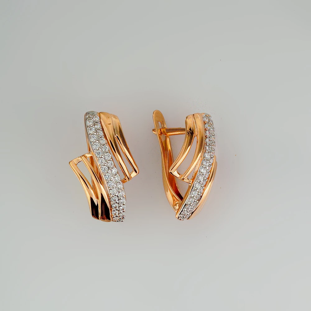 Серьги с фианитом из красного золота 585 пробы