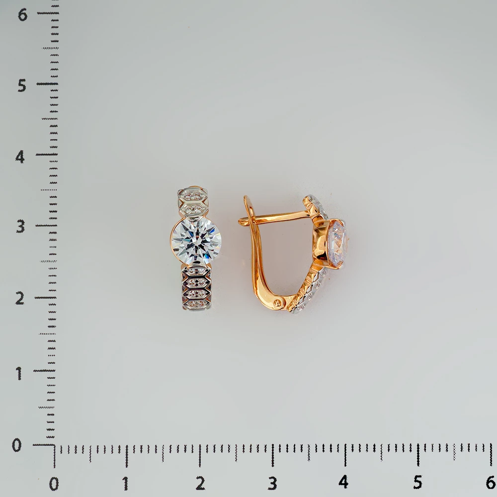 Серьги с фианитом из красного золота 585 пробы