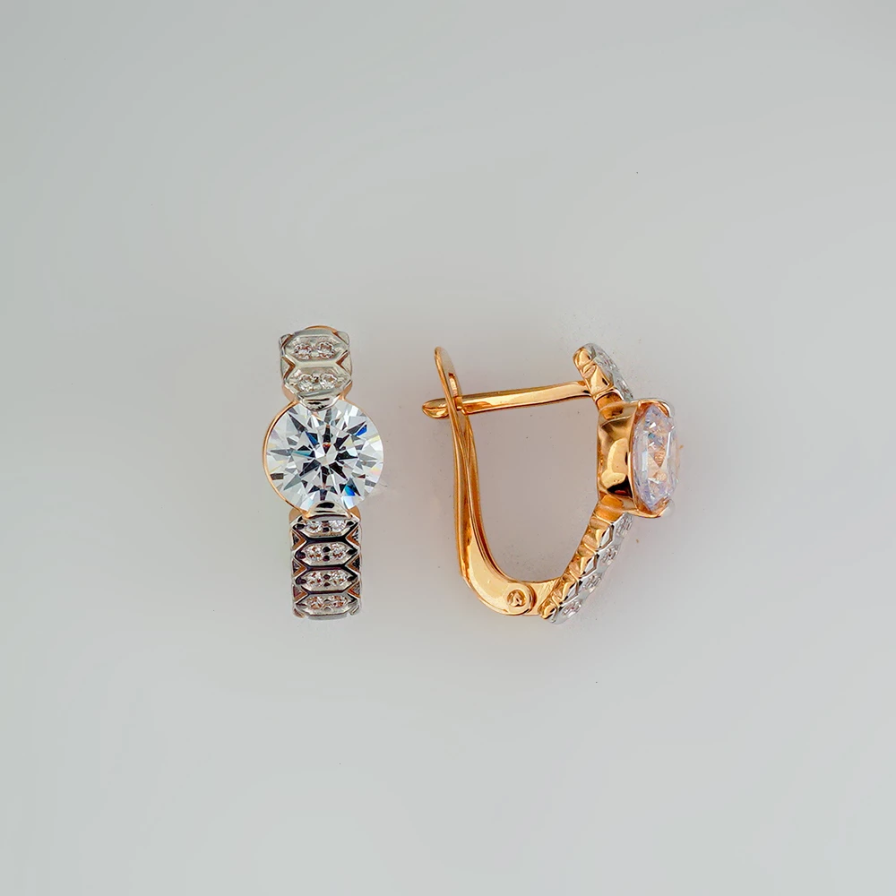 Серьги с фианитом из красного золота 585 пробы