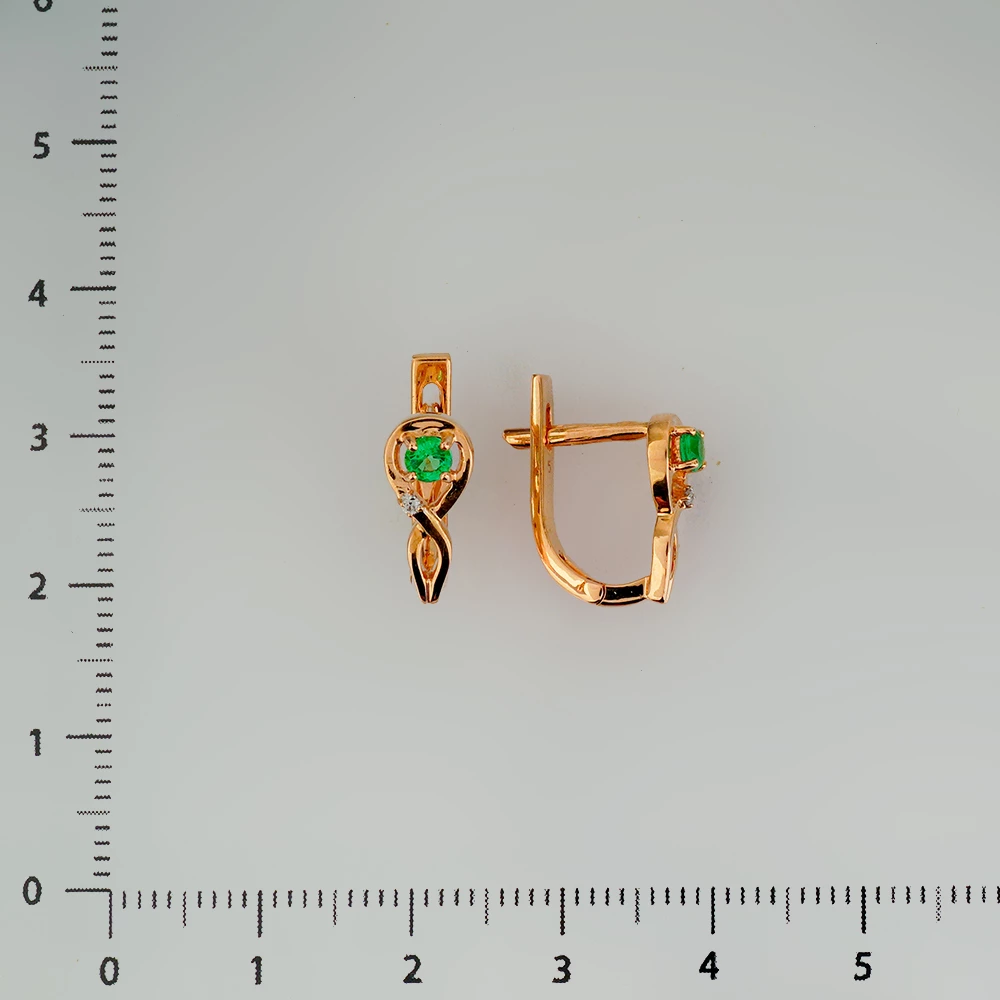 Серьги с изумрудом из красного золота 585 пробы