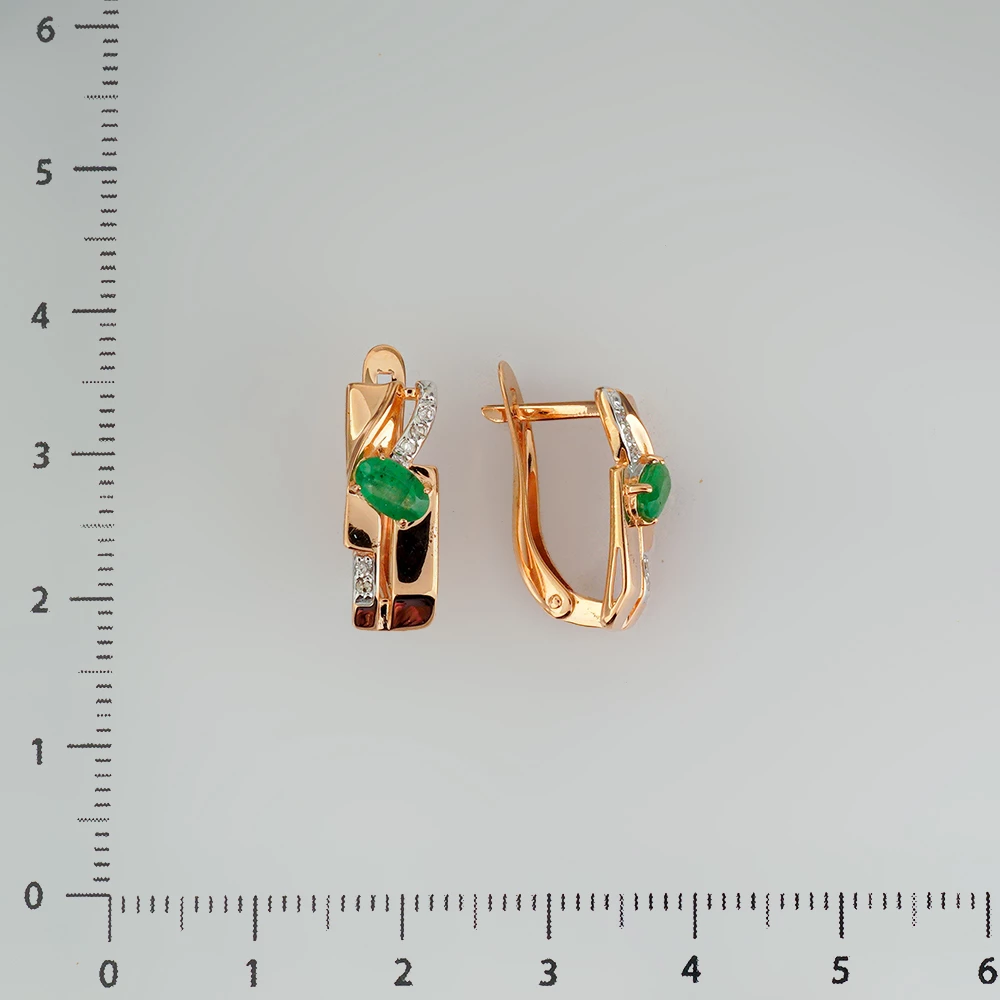 Серьги с изумрудом из красного золота 585 пробы