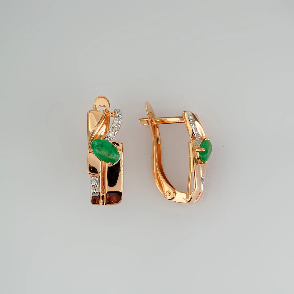 Серьги с изумрудом из красного золота 585 пробы