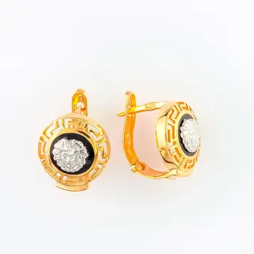 Серьги с ониксом из красного золота 585 пробы