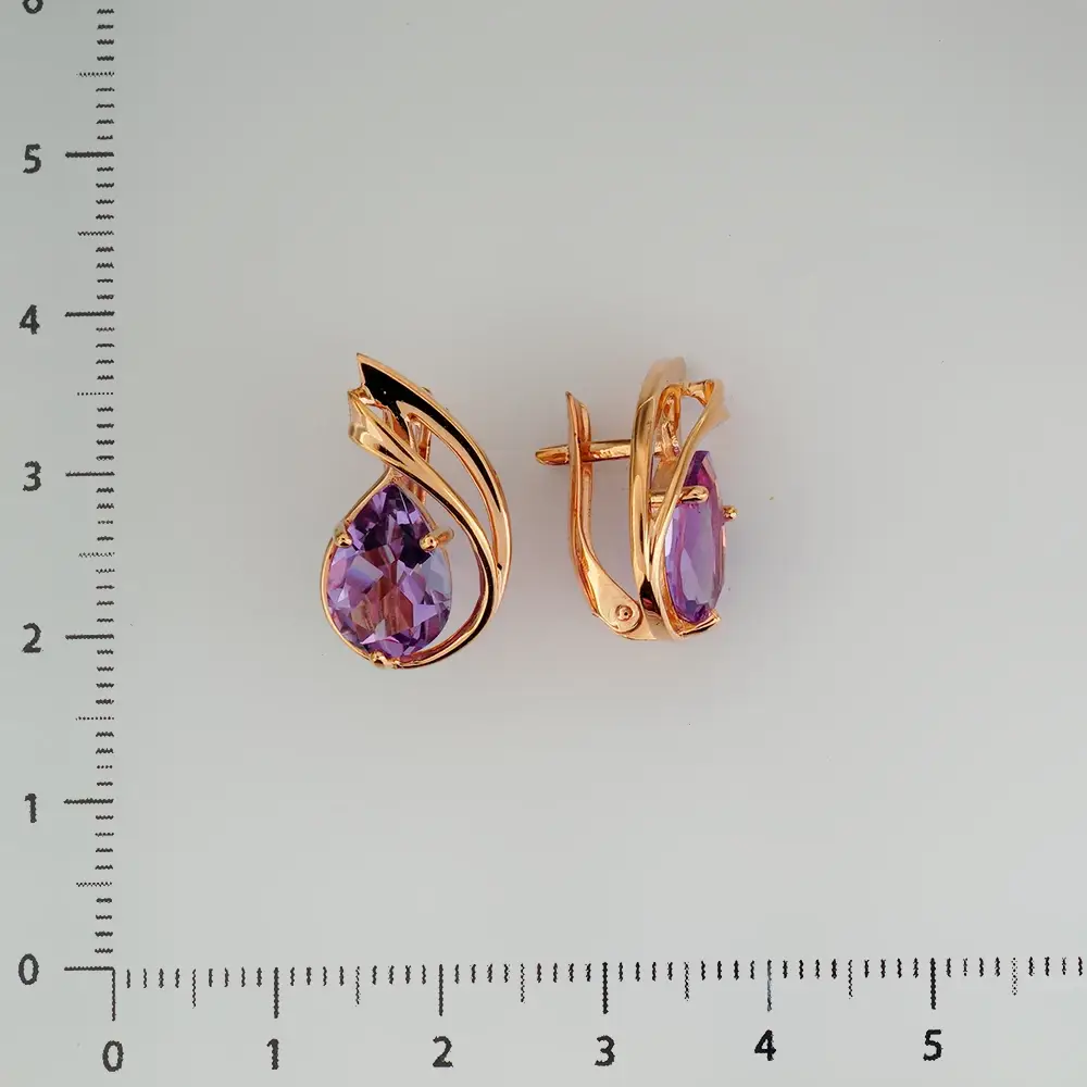 Серьги с аметистом из красного золота 375 пробы