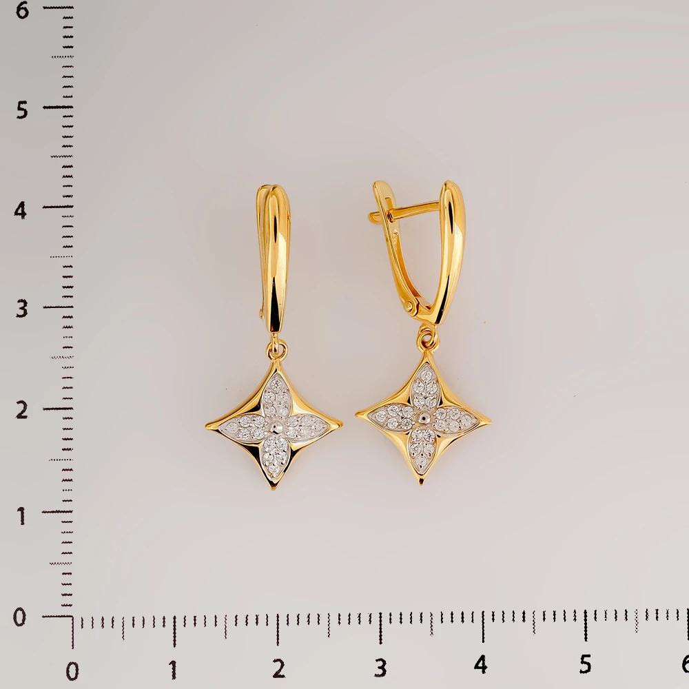 Серьги с фианитом из желтого золота 585 пробы