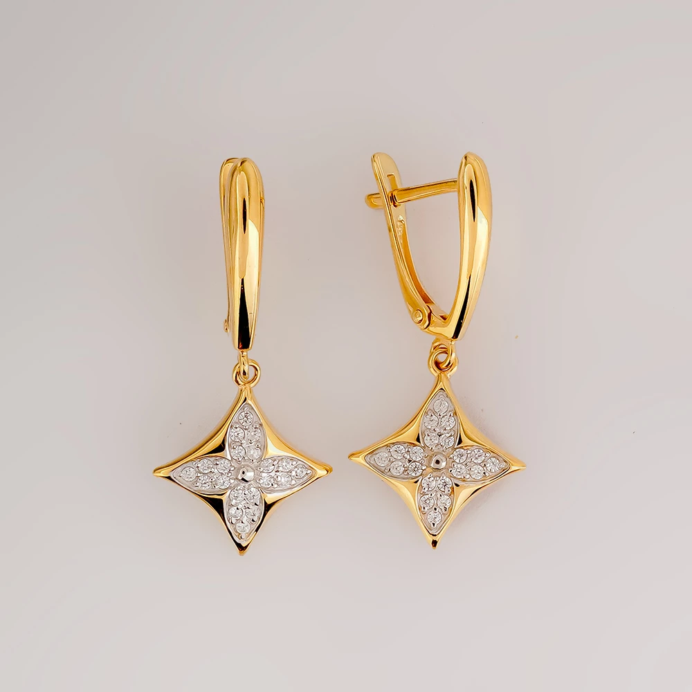 Серьги с фианитом из желтого золота 585 пробы