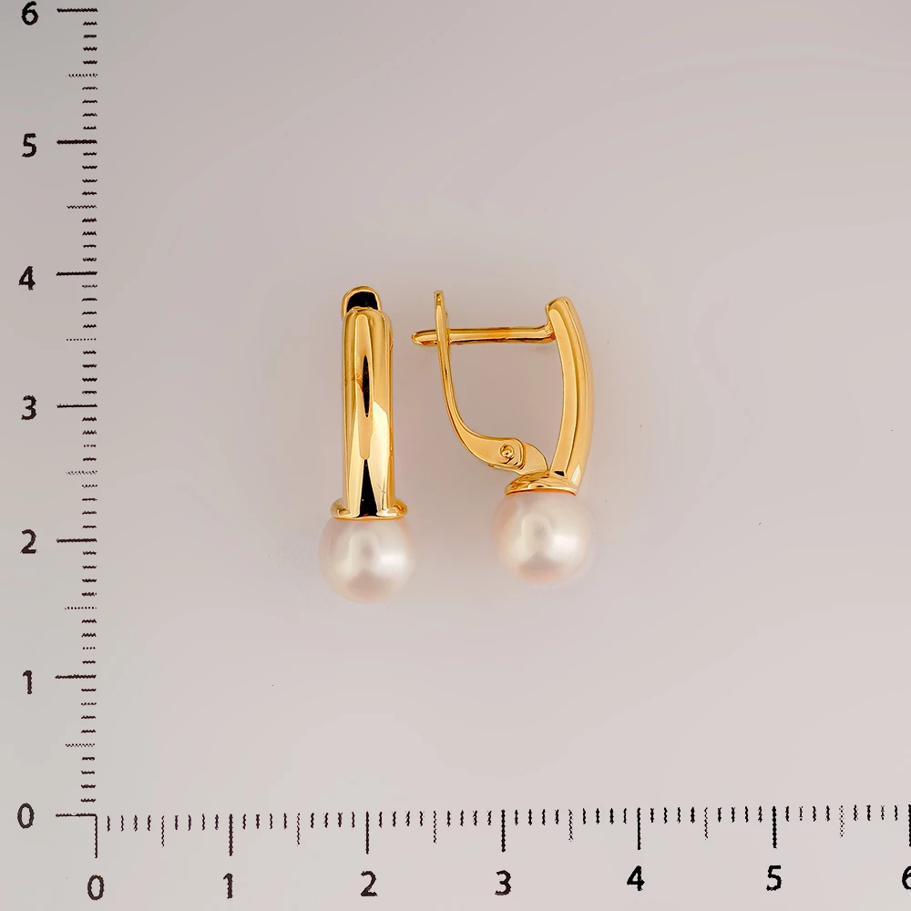 Серьги с культивированным жемчугом из желтого золота 585 пробы