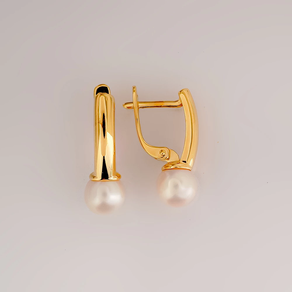 Серьги с культивированным жемчугом из желтого золота 585 пробы