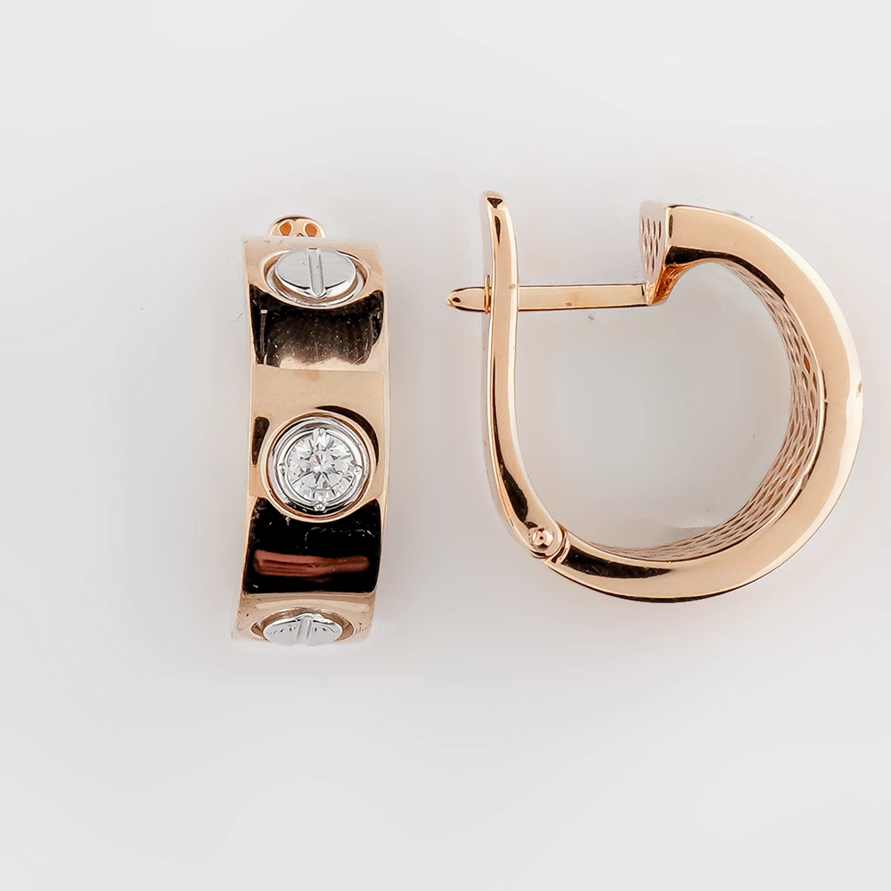 Серьги с фианитом из красного золота 585 пробы