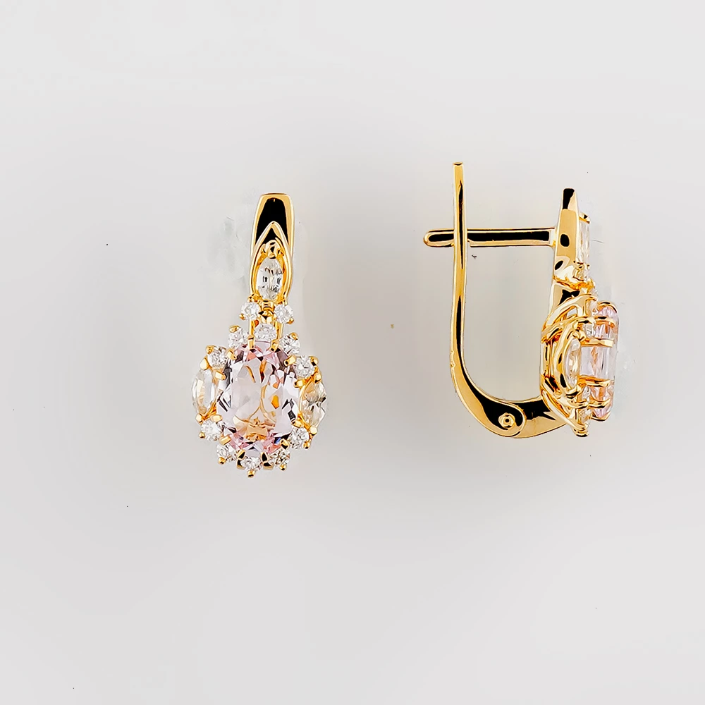 Серьги с морганитом из красного золота 585 пробы