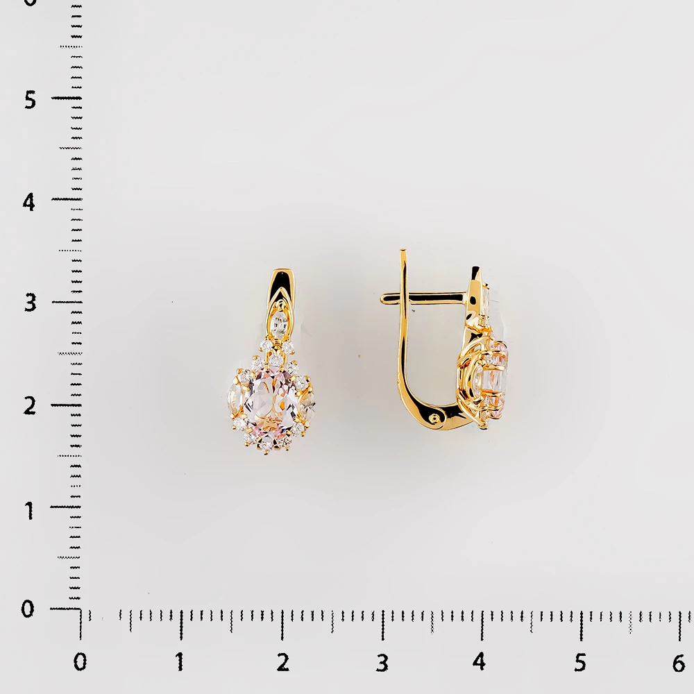 Серьги с морганитом из красного золота 585 пробы