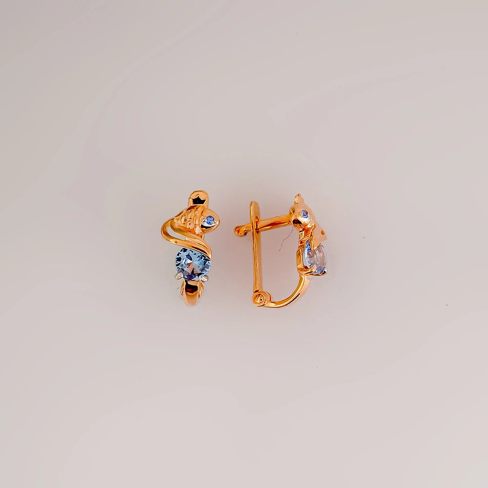 Серьги с фианитом из красного золота 585 пробы