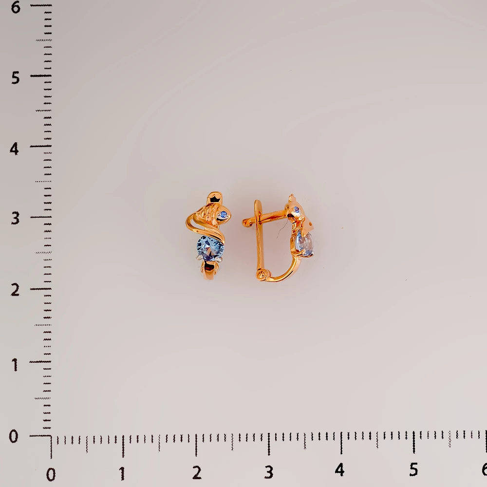 Серьги с фианитом из красного золота 585 пробы