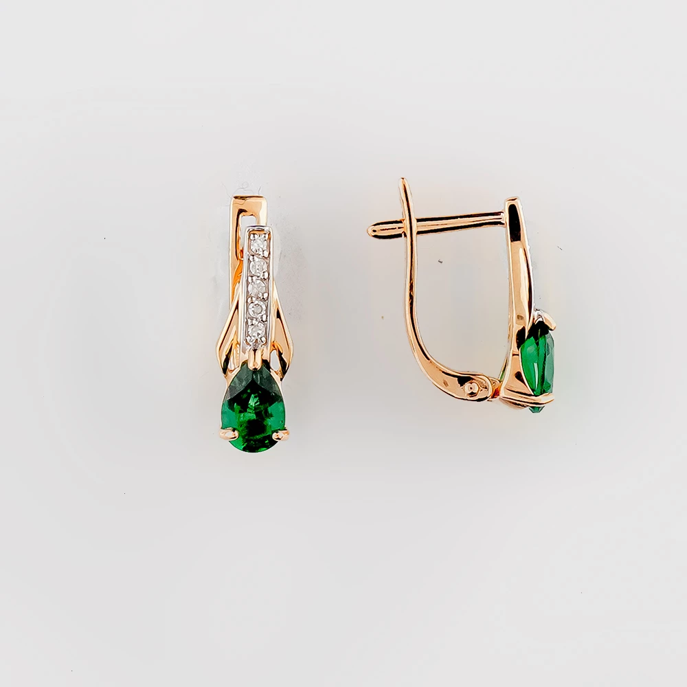 Серьги с изумрудом синтетическим из красного золота 585 пробы