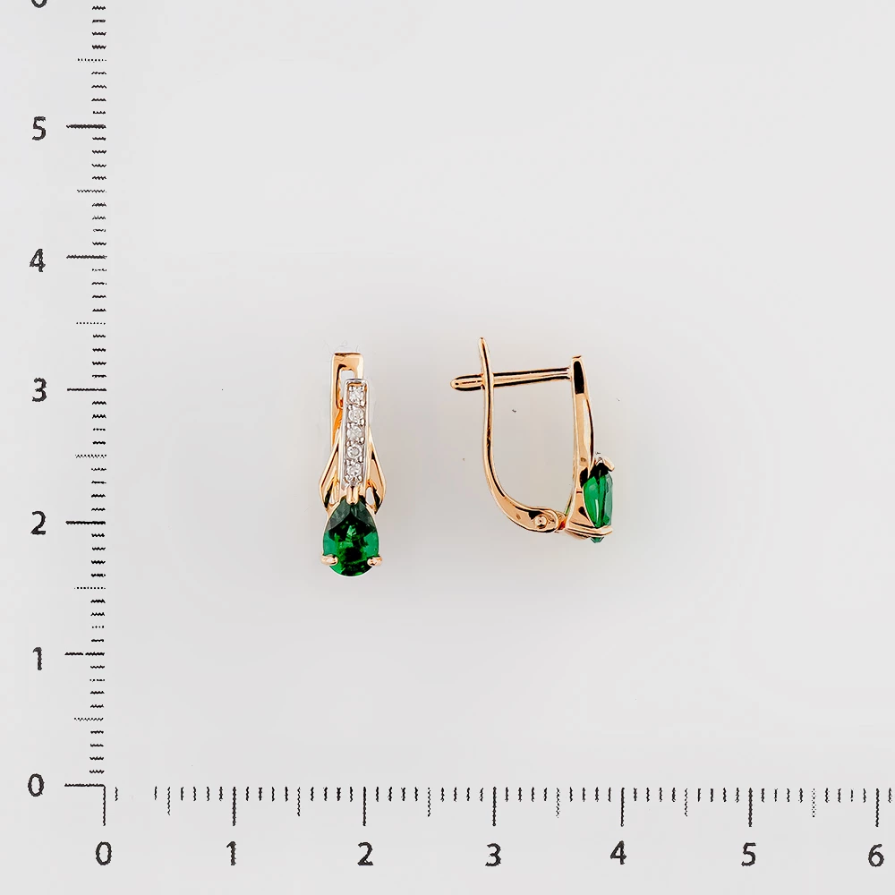 Серьги с изумрудом синтетическим из красного золота 585 пробы