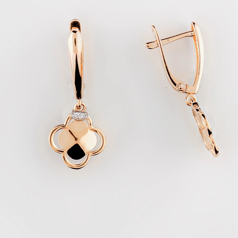 Серьги с фианитом из красного золота 585 пробы