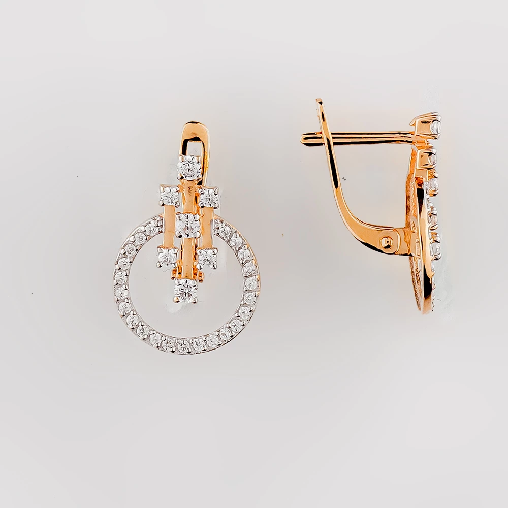 Серьги с фианитом из красного золота 585 пробы