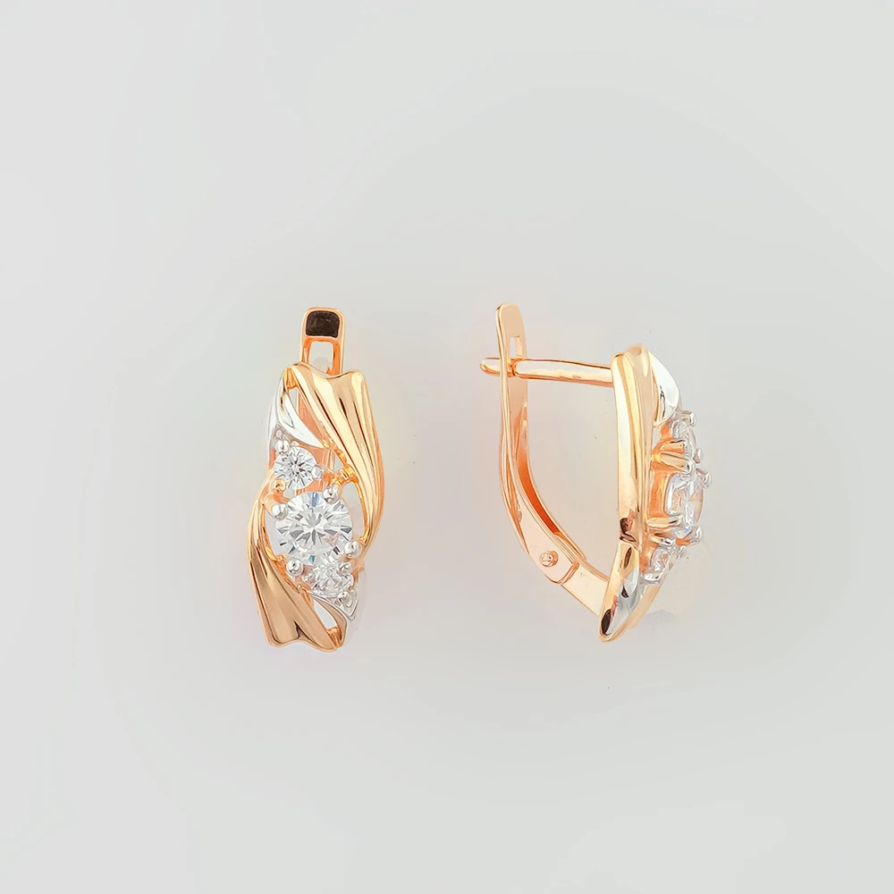 Серьги с фианитом из красного золота 585 пробы