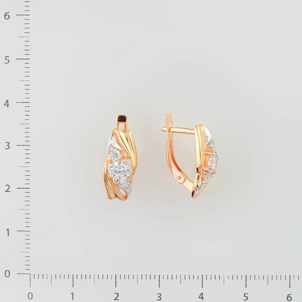 Серьги с фианитом из красного золота 585 пробы