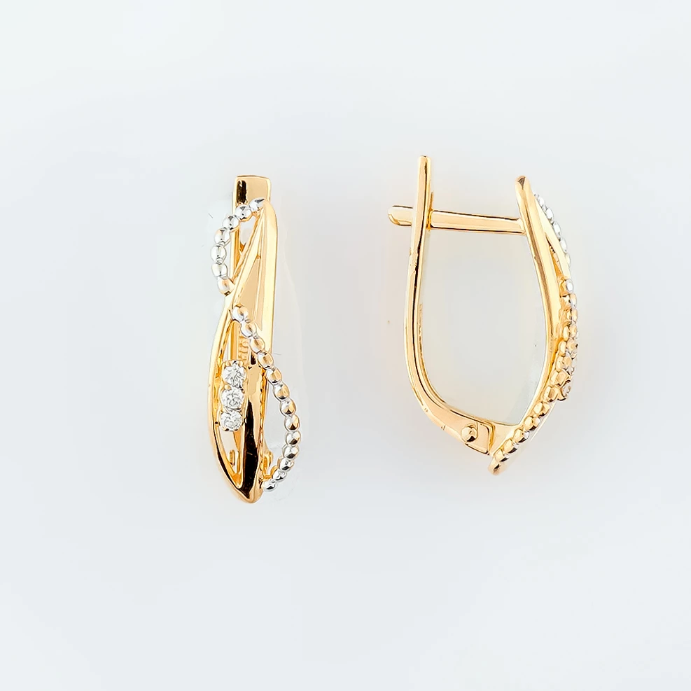 Серьги с фианитом из красного золота 585 пробы