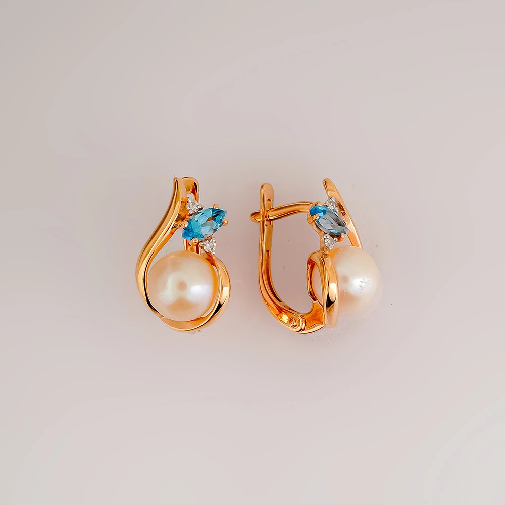 Серьги с культивированным жемчугом из красного золота 585 пробы