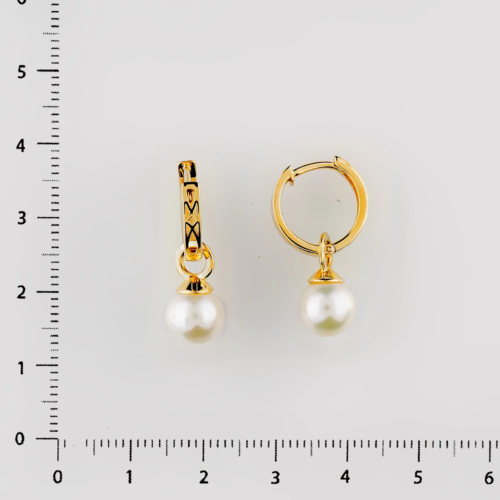 Серьги с культивированным жемчугом из желтого золота 585 пробы