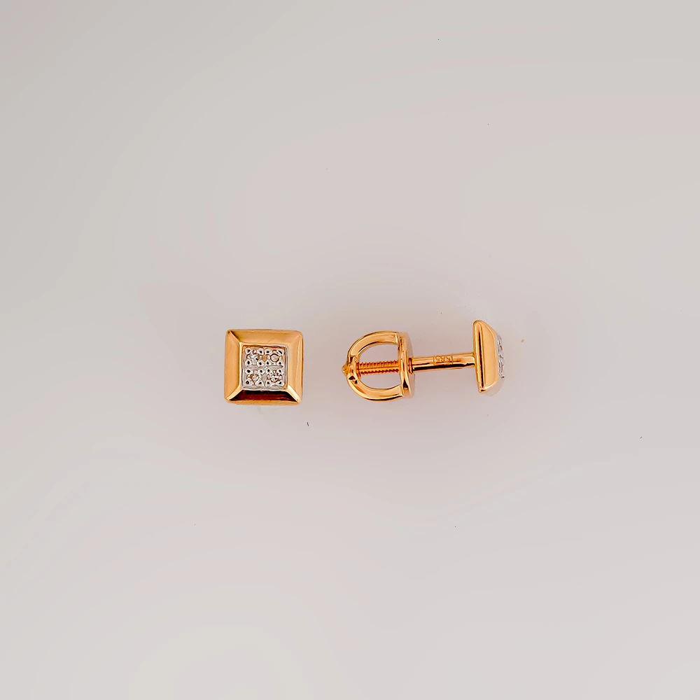 Серьги с бриллиантом из красного золота 585 пробы