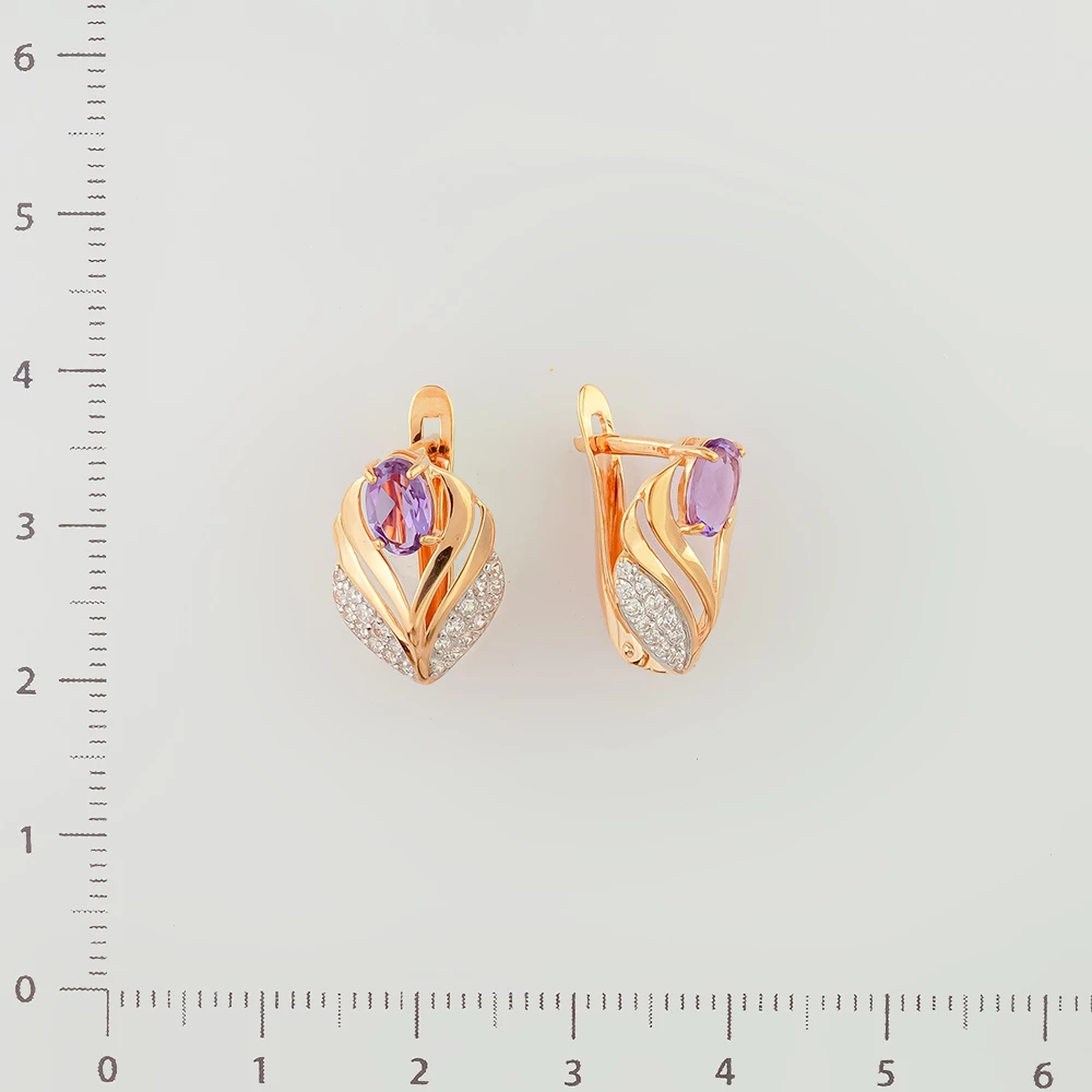 Серьги с аметистом из красного золота 585 пробы