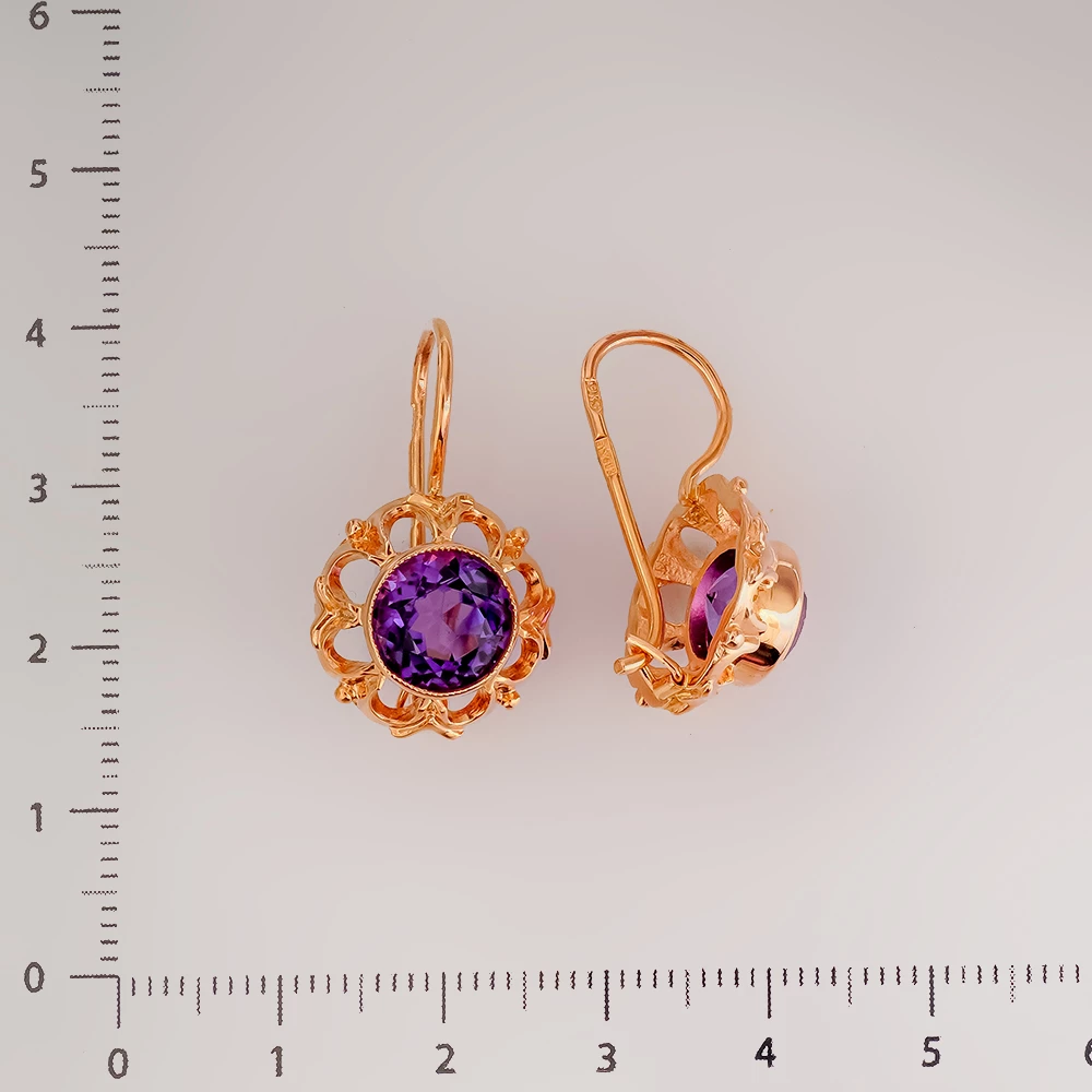 Серьги с фианитом из красного золота 583 пробы