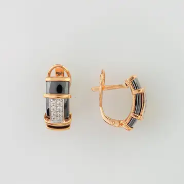 Серьги с ониксом из красного золота 585 пробы