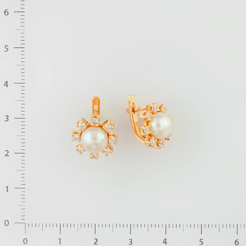 Серьги с культивированным жемчугом из красного золота 585 пробы