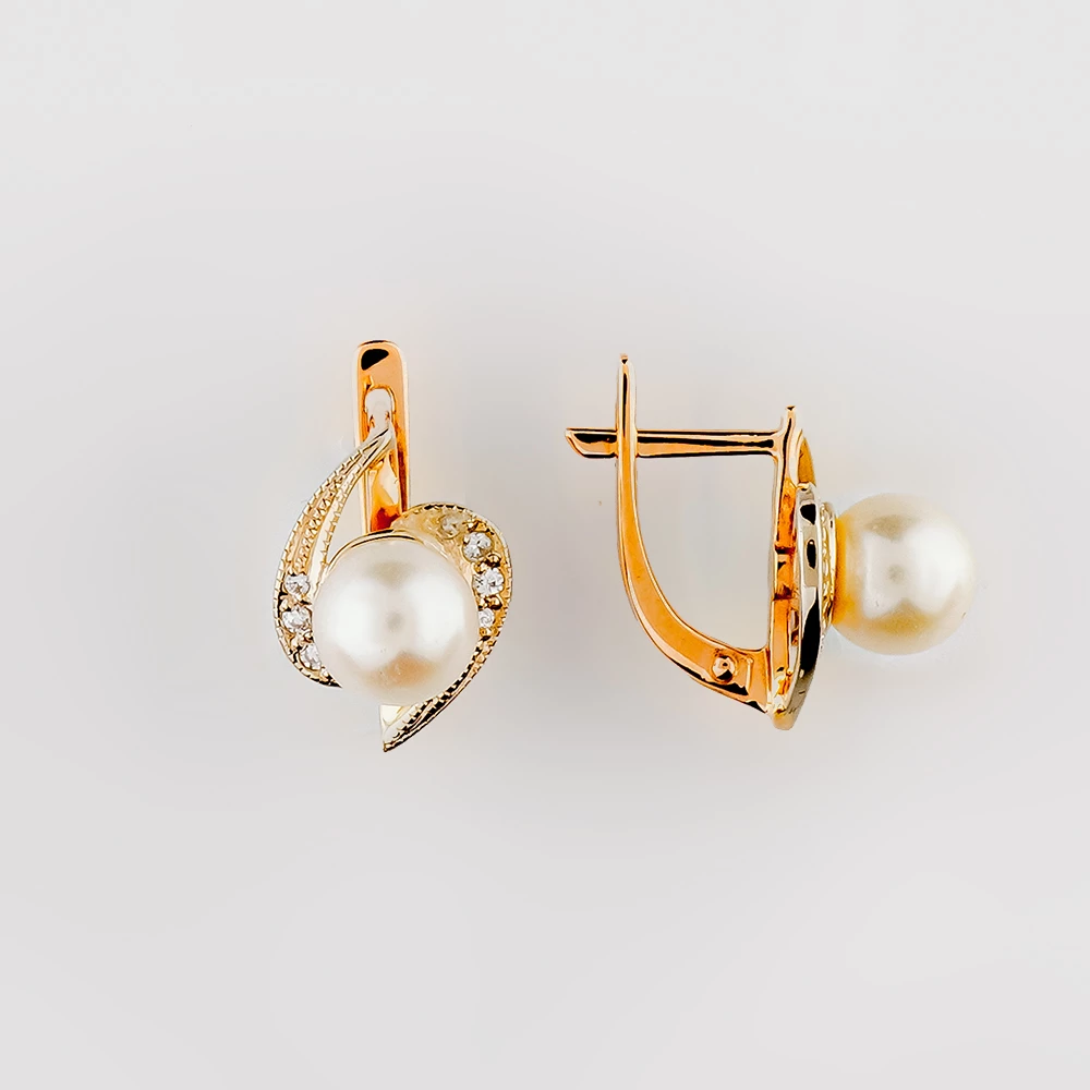 Серьги с культивированным жемчугом из красного золота 585 пробы