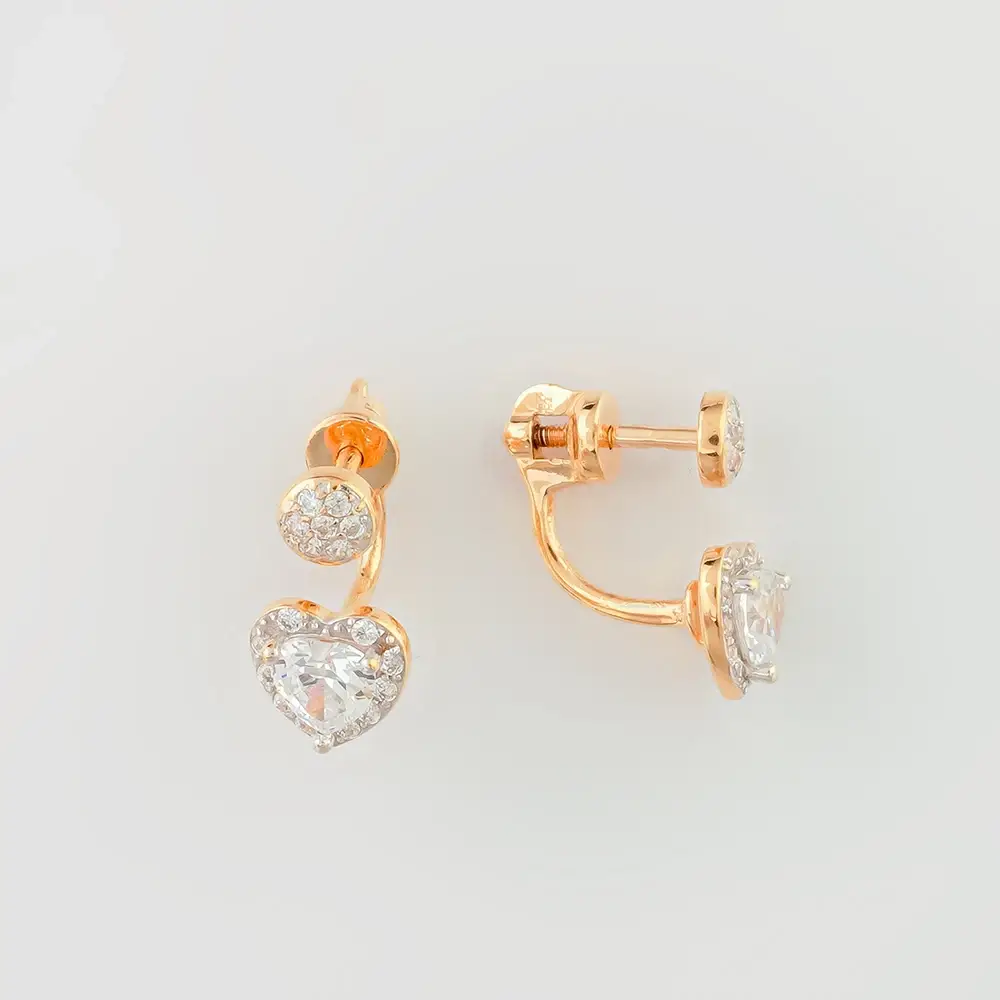Серьги с фианитом из красного золота 585 пробы