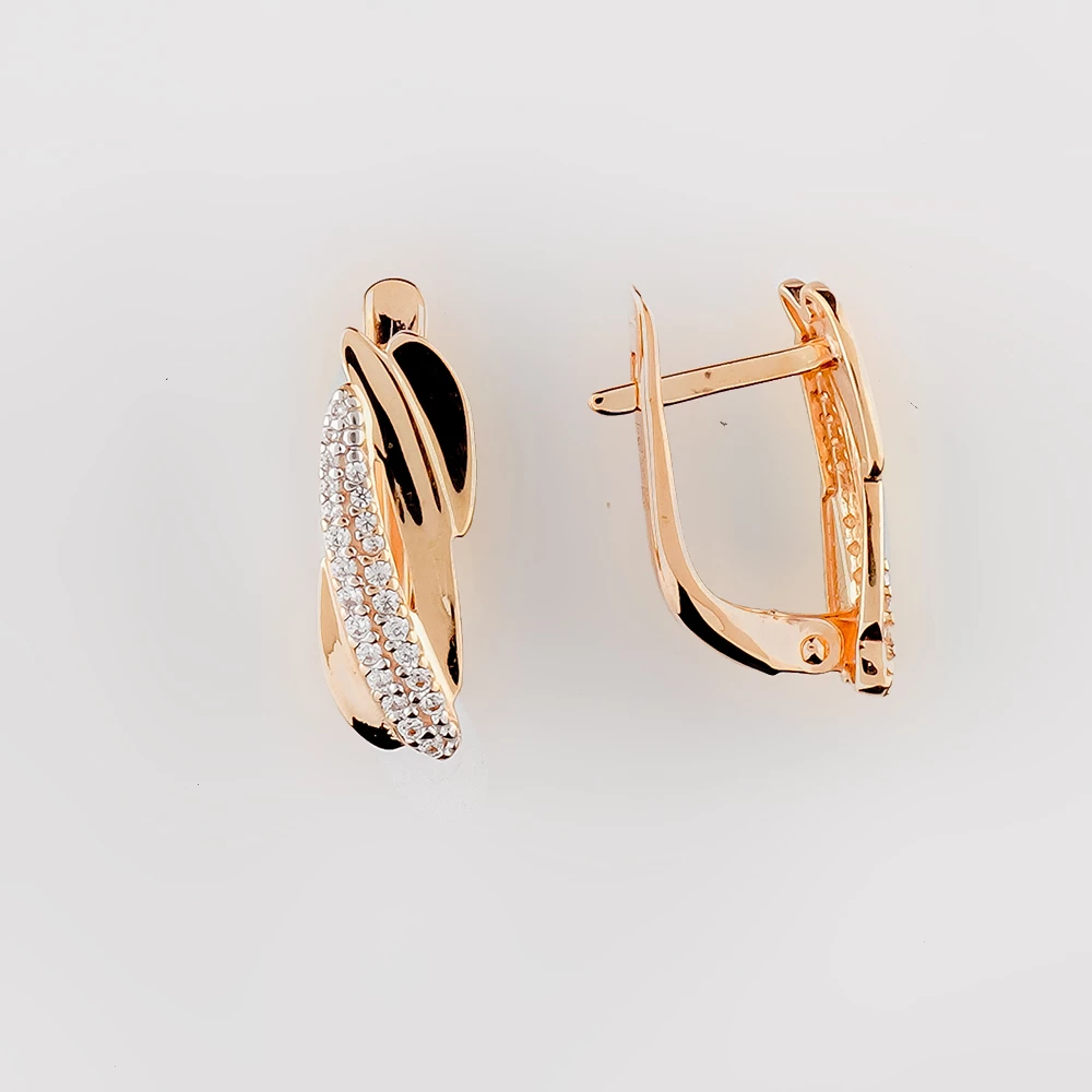 Серьги с фианитом из красного золота 585 пробы