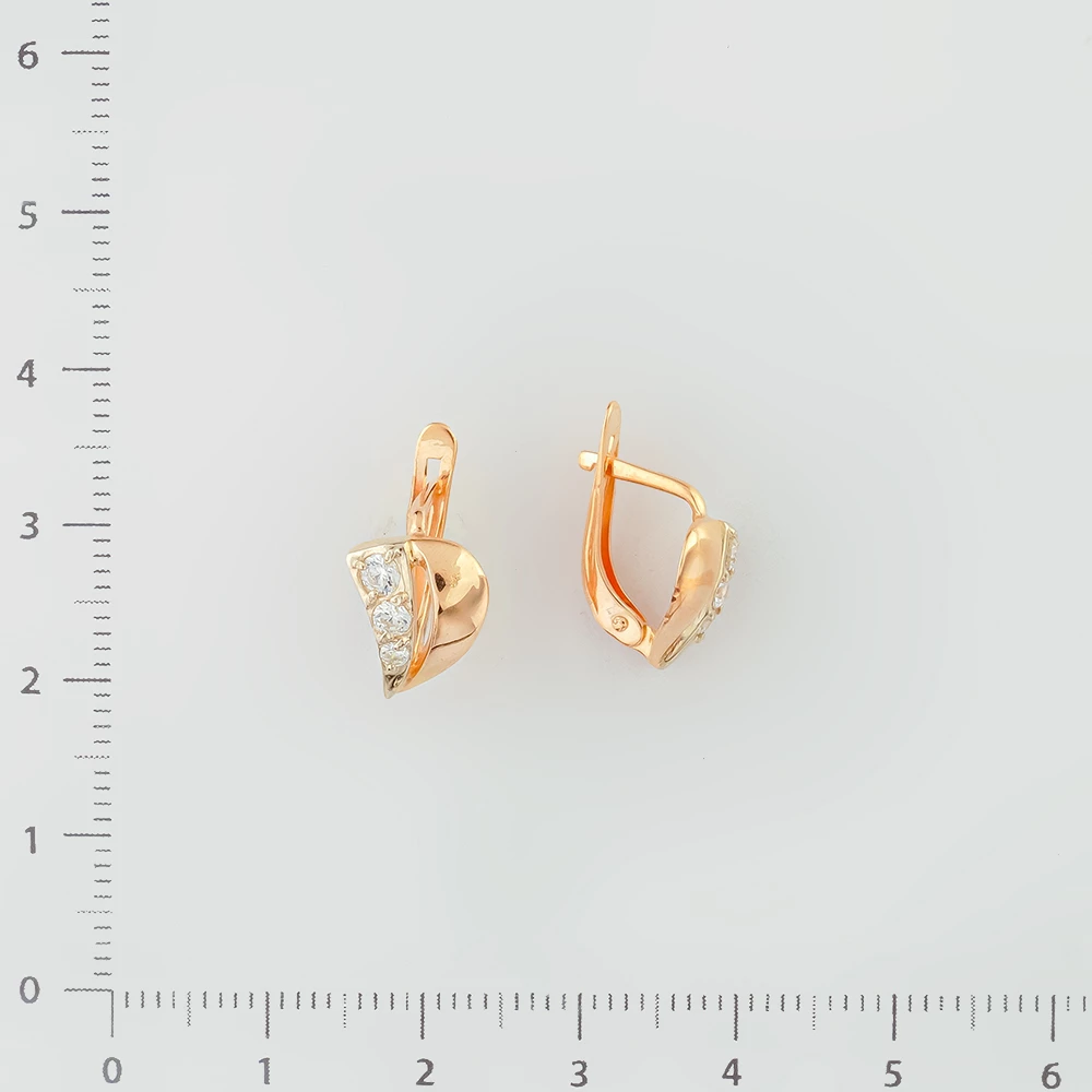 Серьги с фианитом из красного золота 585 пробы