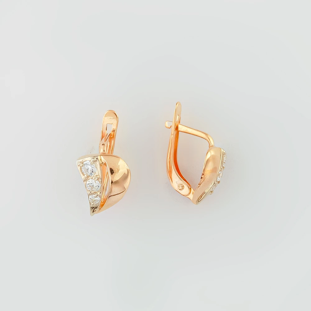 Серьги с фианитом из красного золота 585 пробы