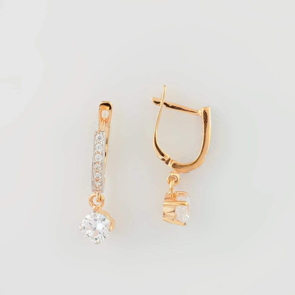 Серьги с фианитом из красного золота 585 пробы