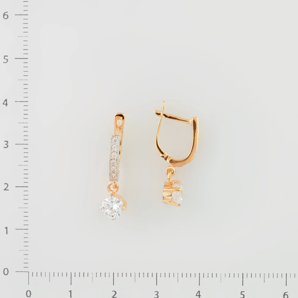 Серьги с фианитом из красного золота 585 пробы