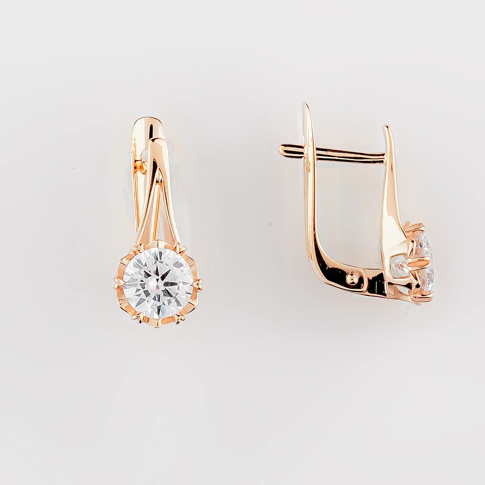 Серьги с фианитом из красного золота 585 пробы