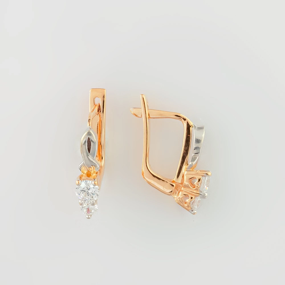 Серьги с фианитом из красного золота 585 пробы