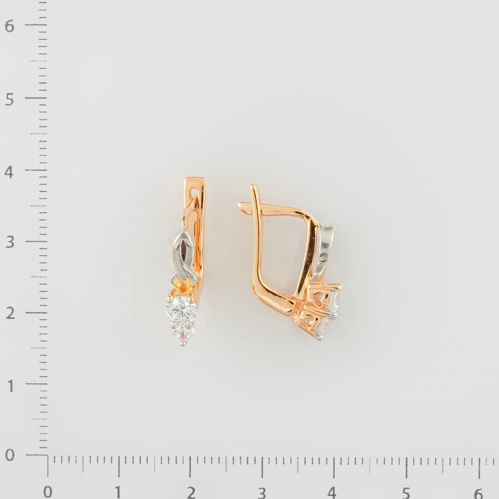 Серьги с фианитом из красного золота 585 пробы
