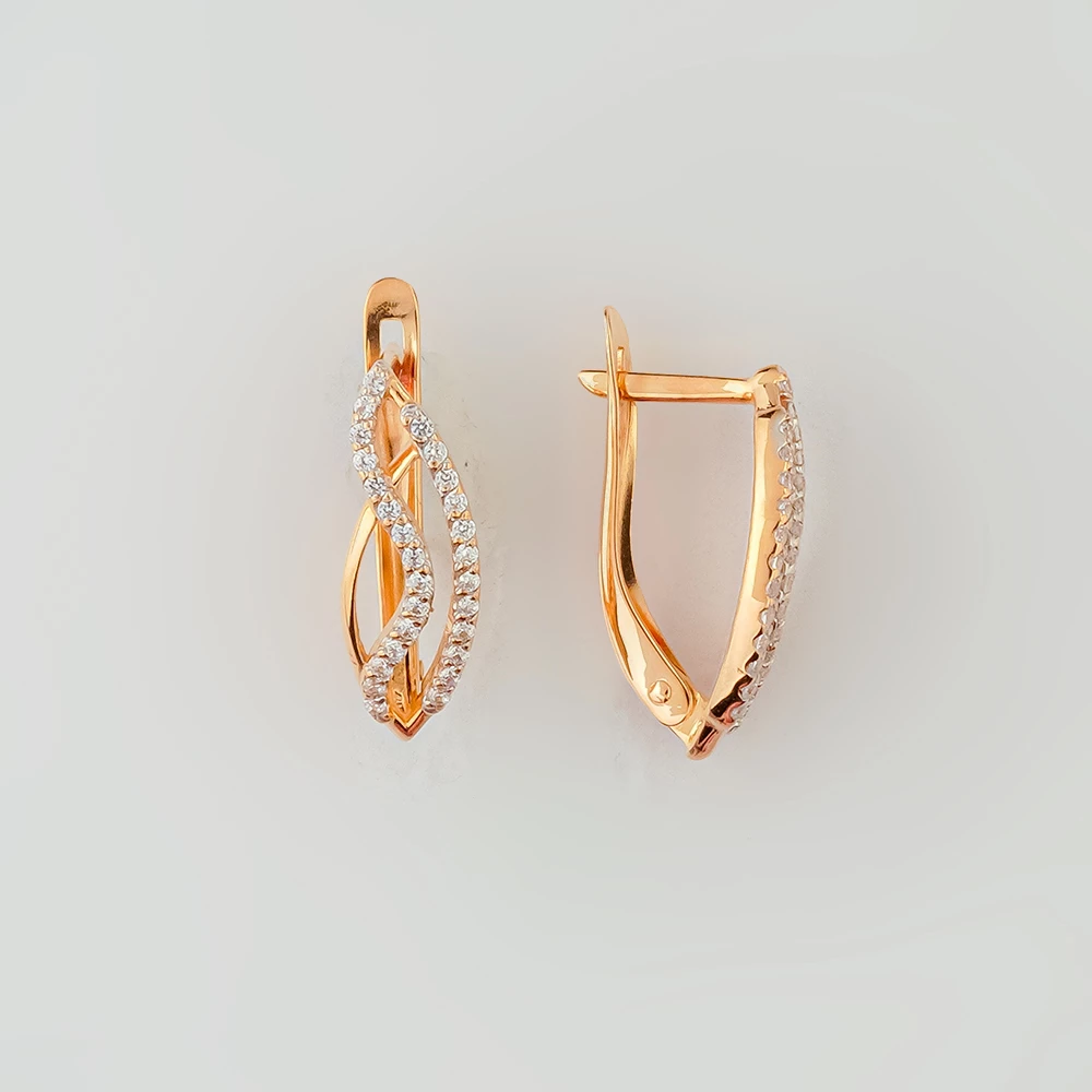 Серьги с фианитом из красного золота 585 пробы