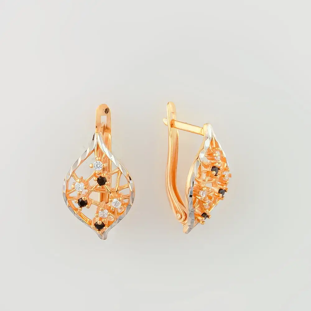 Серьги с фианитом из красного золота 585 пробы